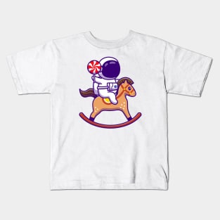 Cute Astronaut Playing Horse Toy And Holding Candy Kids T-Shirt